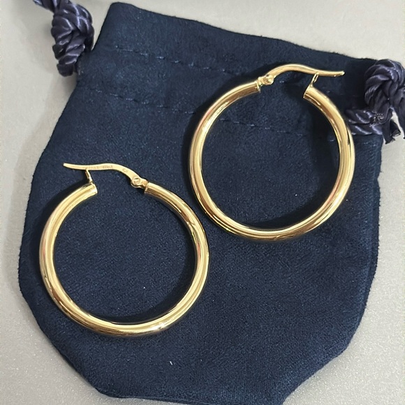 14K Solid Italian Gold Hoops - Picture 9 of 14